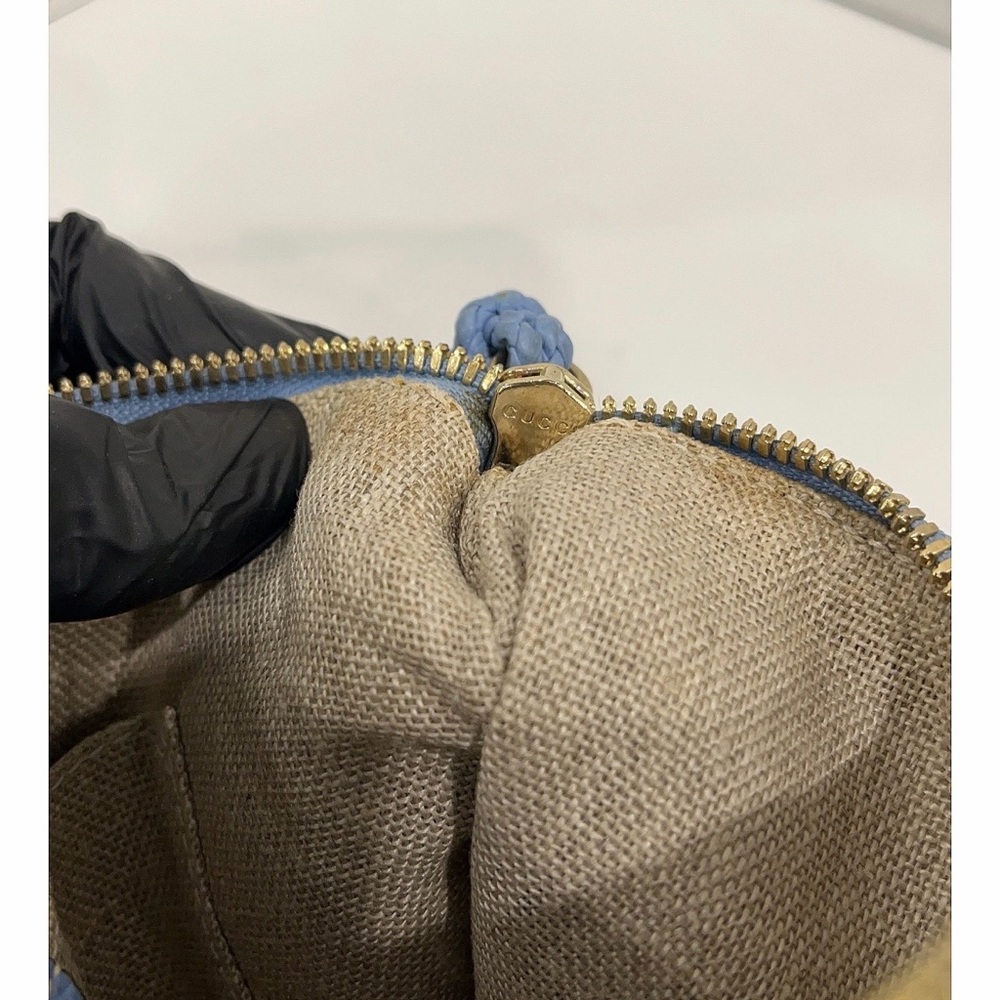 Gucci mineral Blue calf skin leather. Tassel Wristlet with Bamboo Accents - Picture 7 of 9